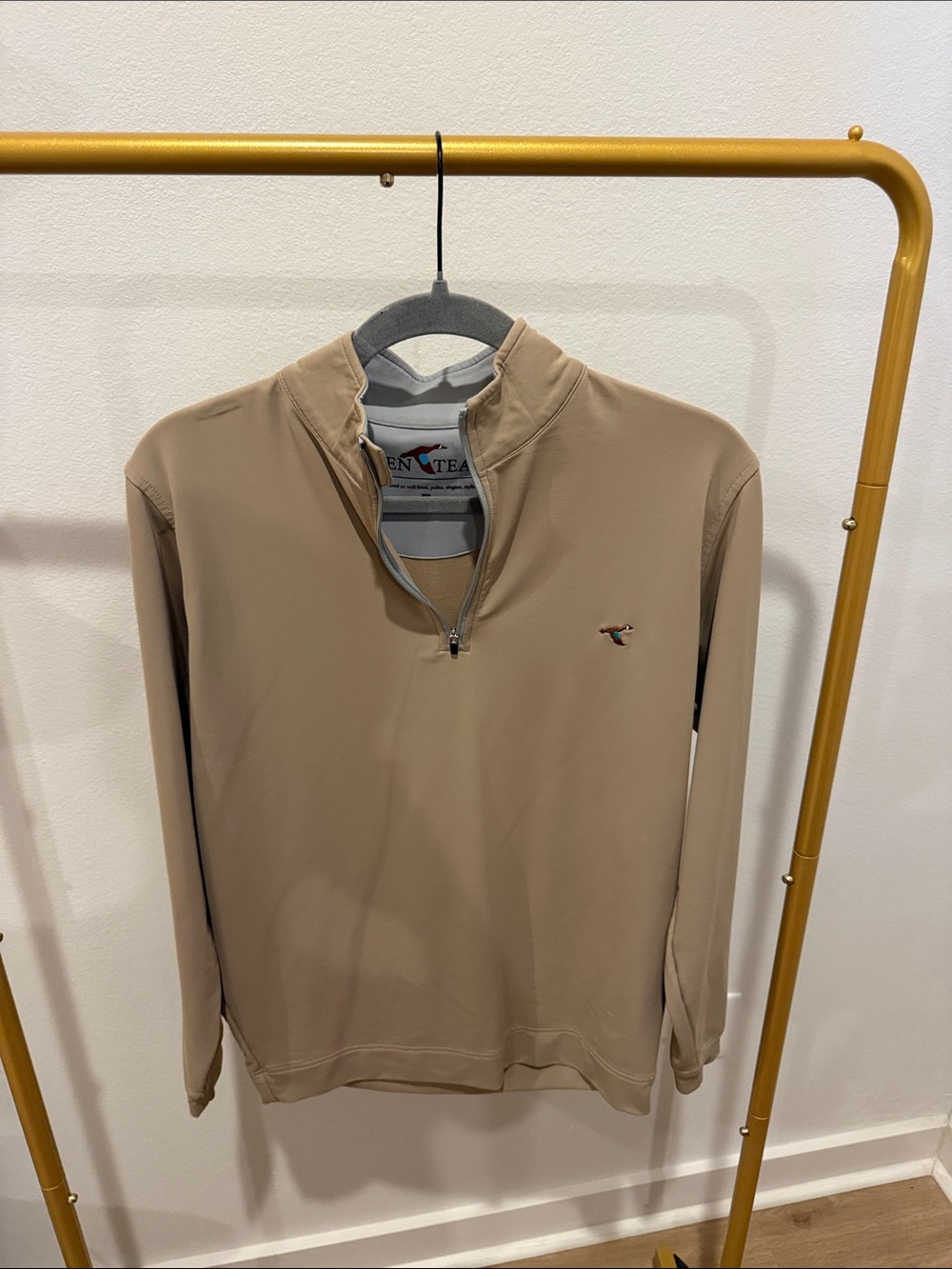 Men’s Beige Quarter-Zip Pullover Sweatshirt - Lightweight Golf Style